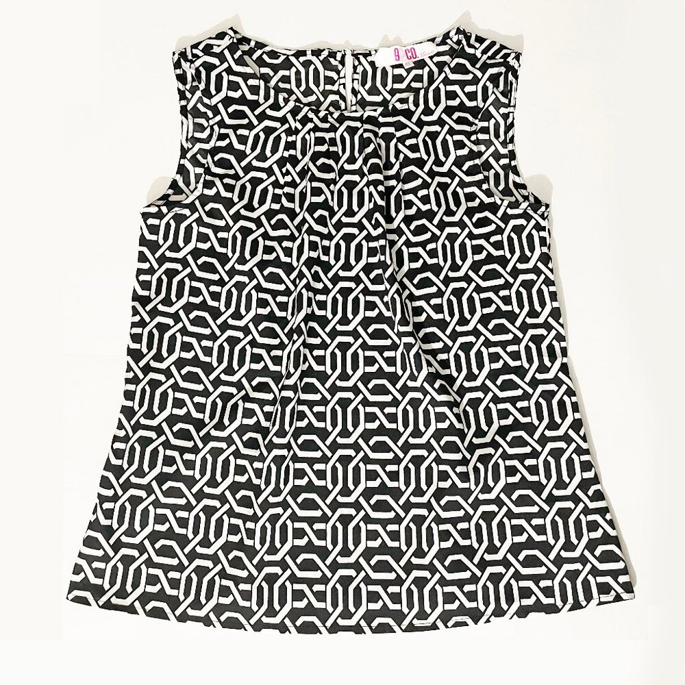 9 & Co. Dressy Sleeveless Top w/Abstract Black & White Pattern | Size XS | EUC
